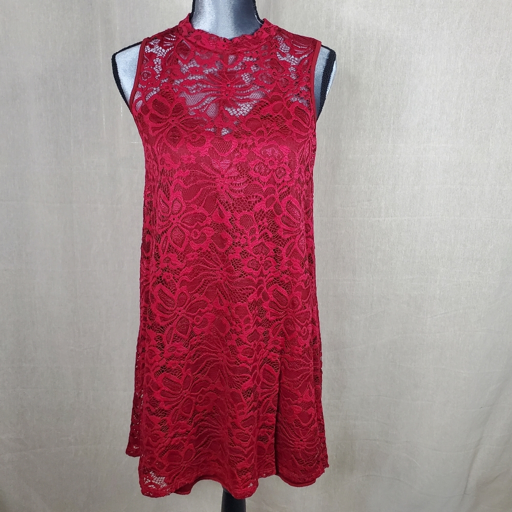 ♡ Wishful Park Red Lace Sleeveless High Neck Dress Size Large